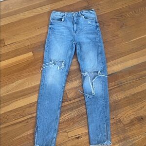 Zara Light Blue Distressed Skinny Jeans